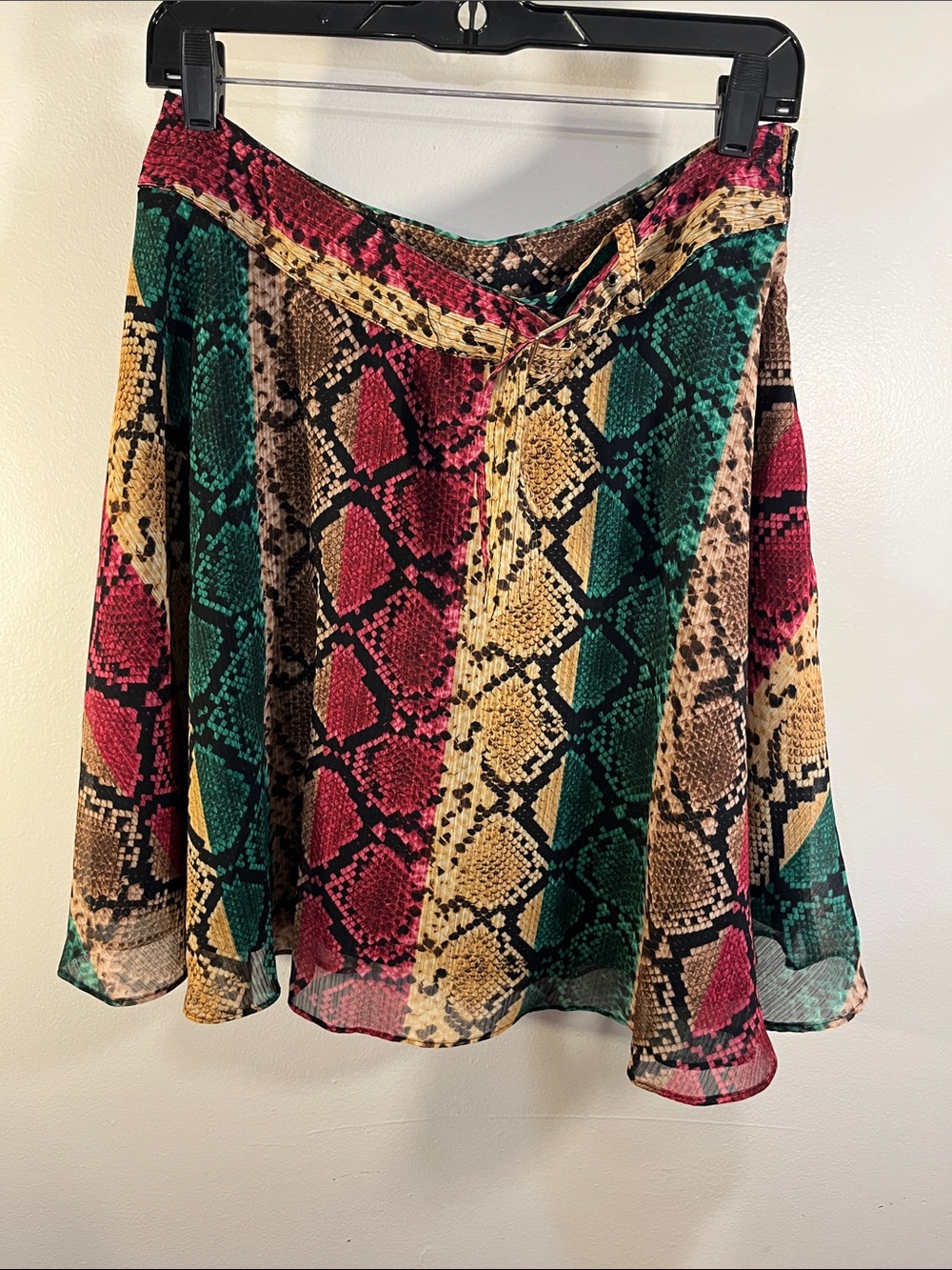 INC International Concepts Green Pink Yellow Snake-Print Flared Skater Skirt
